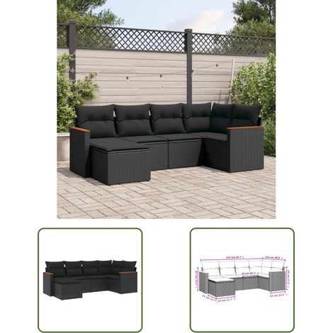 The Living Store Salon de jardin 6 pcs avec coussins noir résine tressée - Ensemble Salon De Jardin - Canapé Extérieur - Meuble De Jardin - Résine Tressée - Rotin Synthétique (1/3)