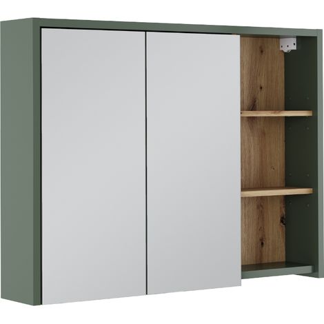 Armoire de toilette Viola, Vert/Artisan, 100x75cm avec des étagères ouvertes, Vicco