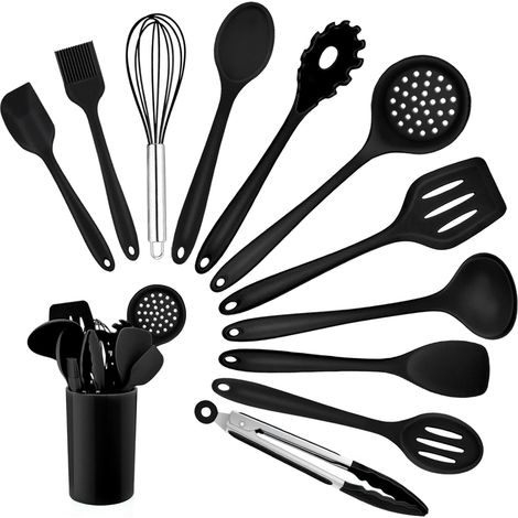 12 Ustensiles de cuisine, Silicone résistant chaleur 210°C, Set antiadhésif lave-vaisselle, Avec contenant rangement, Pour cuisson pâtisserie (1/5)