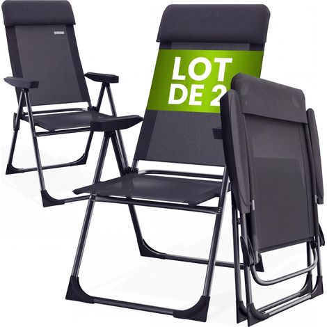 Casaria – Lot de 2 chaises pliantes en aluminium – Dossier réglable 7 positions – Accoudoirs ergonomiques – Capacité 110 kg – Ultra-légères