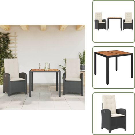 The Living Store 3-tlg. Garten-Essgruppe mit Kissen Schwarz Poly Rattan - Gartenmöbel (1/5)