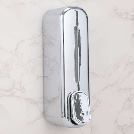 Dispensador de jabón manual de 300 ml – Montaje en pared – ABS plateado – Compatible con gel de ducha y jabón líquido – Ventana transparente