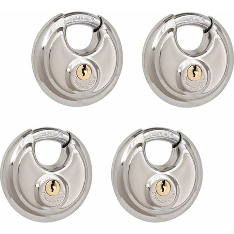 4 paquets de cadenas à disque à clé identiques, serrures en acier inoxydable avec clés, 2-3/4 pouces de large, 3/8 pouces (1/5)