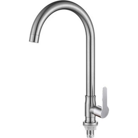 Manufacturer of 304 stainless steel single-cold kitchen faucets with brushed, anti-jamming, rotating handles for sinks and vegetable washbasins -- Single-cold ball bearing faucet with large curved han