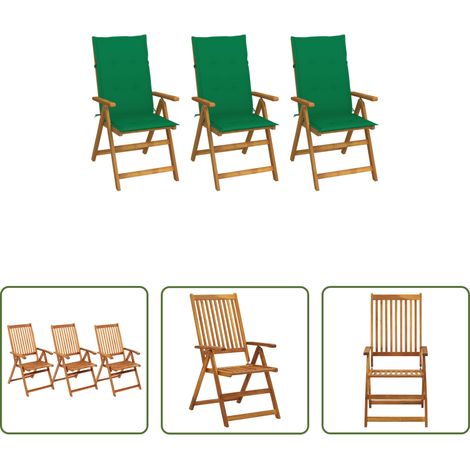 Chaise de jardin en bois - Chaises pliables de jardin lot de 3 avec coussins Bois d'acacia (1/5)