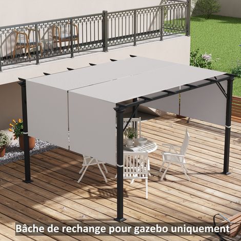 Lot de 2 toiles de rechange pergola rétractable 4.9 x 1.2 m pour pergola de 3 x 3 m polyester protection UV kaki clair