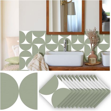 Lot de 24 stickers muraux mats pour carrelage, adhésifs en vinyle résistant aux éclaboussures, adaptés à la cuisine et à la salle de bain, 20 x 20 cm, verts (1/5)