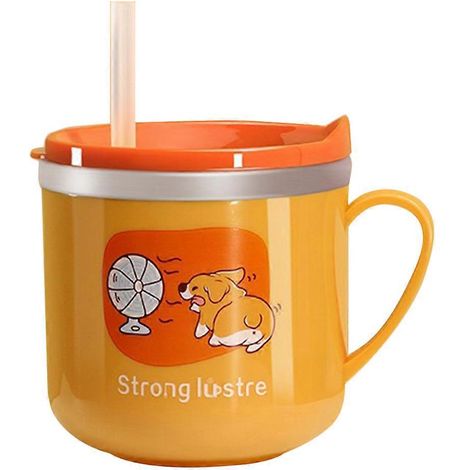 Tasse en acier inoxydable à motif dessin animé, tasse à lait anti-brûlure pour enfants, tasse à eau-8.5x8cm-Yellow (1/2)
