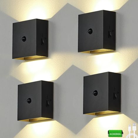 Lot de 4 appliques murales LED rechargeables avec détecteur de mouvement, applique murale magnétique sans fil, 2 modes d'éclairage, lumière chaude (1/5)