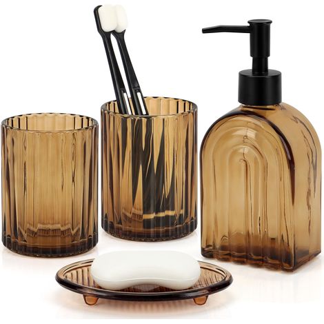 Ensemble d'accessoires de salle de bain 4 en 1, décoration de salle de bain avec distributeur de savon de 400 ml, gobelets et supports et porte-savon (1/5)