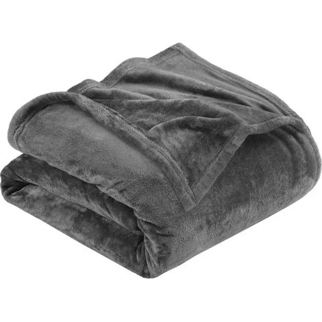 Couverture en flanelle polaire - PZCC - 200 x 150 cm - Gris - 300 GSM - Double duvet (1/5)