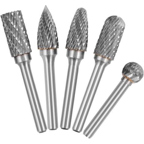 5pcs Double Cut Tungsten Carbide Rotary Burr Set with 6mm Shank and 10mm Head for Woodworking, Engraving, Grinding, Carving (1/5)