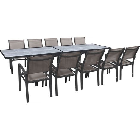 Set da pranzo da giardino estensibile "Lagos" - 200/320 x 105 x 76 cm - Tortora - 10 posti