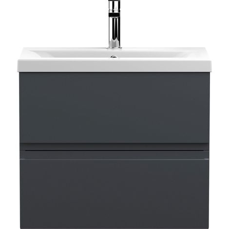 Hudson Reed Urban Satin Soft Black 600mm Wall Hung 2 Drawer Vanity Unit and Mid Edge Ceramic Basin - URB1404A