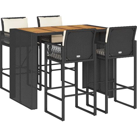 Maison Exclusive - Set Bar da Giardino 5 pz con Cuscini Nero in Polyrattan Acacia (1/5)
