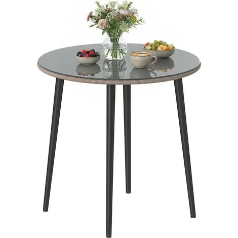 Gartentisch Stahl Buffettisch mit Stahlrahmen, PE-Rattan-Rand, verstellbaren Füßen, 4 Personen 80 x 80 x 74 cm Grau