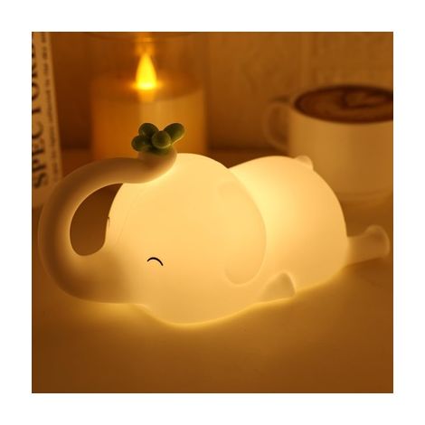 Filiyano-Veilleuse en silicone en forme d'éléphant pour enfants - 3 niveaux d'intensité lumineuse et LED rechargeable (1/5)