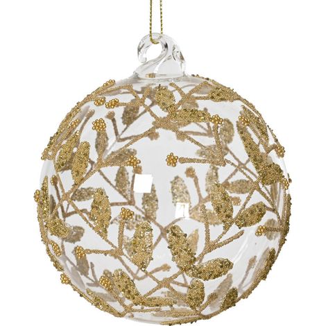 Pallina in vetro trasparente con decorazioni oro per albero di Natale da Ø 10 cm (1/3)