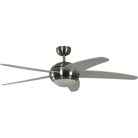 Ventilateur de plafond Réversible Nickel 132 cm avec Eclairage et Télécommande, Pâle Blanc (1/5)