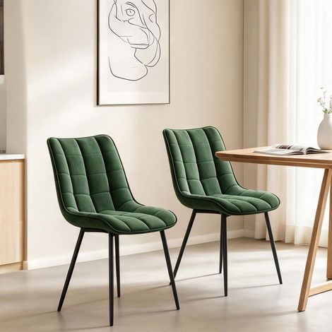 Lot de 2 chaises de salle à manger en velours vert sapin (1/5)