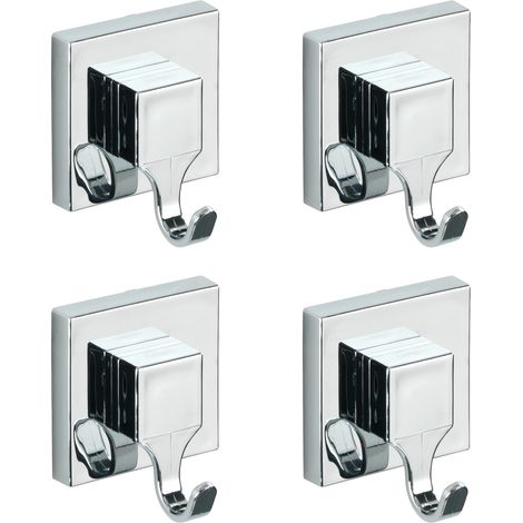 Lot de 4 Crochets porte serviettes muraux WENKO, Fixation Vaccum-Loc® sans perçage, repositionnable inclus, Charge jusqu'à 33kg, 6 x 7 x 5 cm, Argent