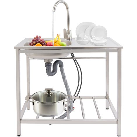 Évier de cuisine autoportant en acier inoxydable 201 – Robinet pivotant 360° eau chaude et froide – 75 × 40 × 75 cm – Pour buanderie, garage, restaurant et jardin (1/5)