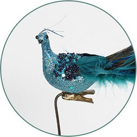 Simulierter blauer stereoskopischer Pfau als Weihnachtsbaumschmuck, handgefertigter festlicher Federanhänger (1/5)