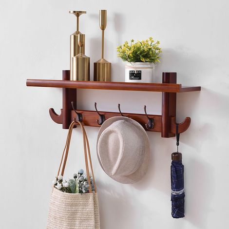69 cm Wandgarderobe mit Ablage – 4 Doppelhaken – Für Bad, Eingangsbereich, Küche – Maximale Belastung 20 kg (1/5)