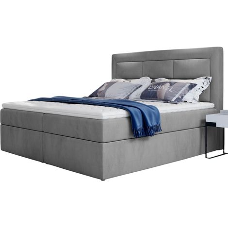 Lit continental velours gris clair Balore-160x200 (1/5)