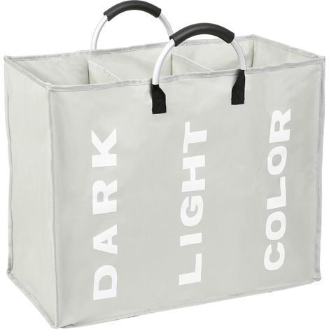 Sac à linge pliable à 3 compartiments, panier à linge en tissu Oxford résistant, trieur de vêtements, sac de rangement multifonction portable avec poignée en alliage (1/5)