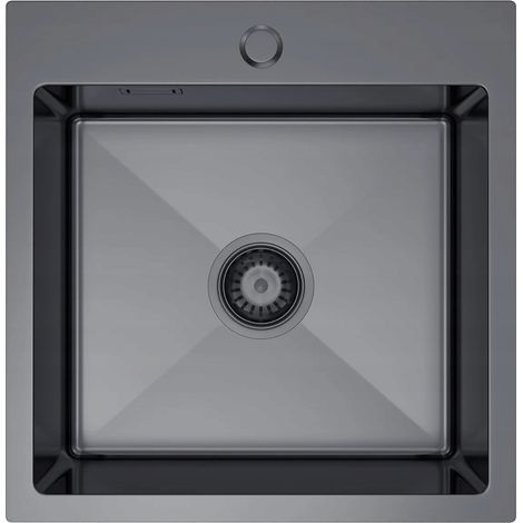 Nayes Einzelbecken-Spüle 46x45, seidenmatt schwarz PVD-beschichtet, mit Siphon