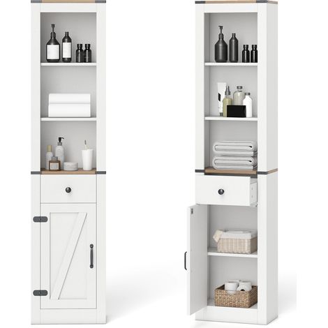 COSTWAY 173cm Tall Bathroom Cabinet Narrow Slim Storage Organizer Unit-White (1/5)