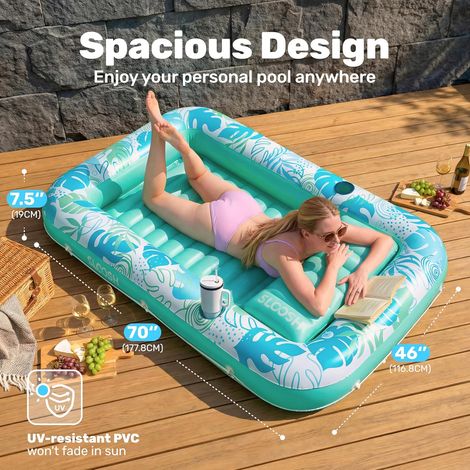 Sloosh – Matelas Gonflable Extra Large 178 X 116 Cm – Fleur Violette – Porte-gobelets, Appui-tête – Piscine, Bain De Soleil