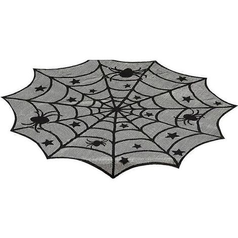 Halloween-Tischdecke aus gestrickter Spitze, schwarzes Spinnennetzmuster, Tischdekoration für Restaurants (1/5)
