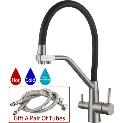 Grifo de cocina de acero inoxidable con purificador de agua 3 en 1 (agua fría y caliente). (1/5)