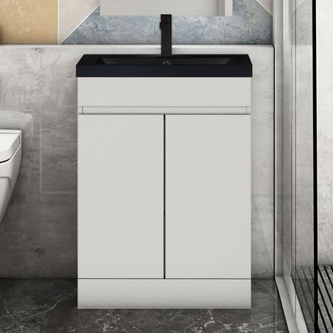 Badmöbel Set 60 cm Unterschrank mit Schwarz Mineralguss waschtisch Unterschrank mit Weiß (1/5)