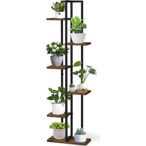 DanDiBo Blumenregal Indoor Metall Schwarz 6 Etagen Holz 96582 Blumentreppe 120 cm Pflanzenständer Modern Blumenständer Design (1/5)