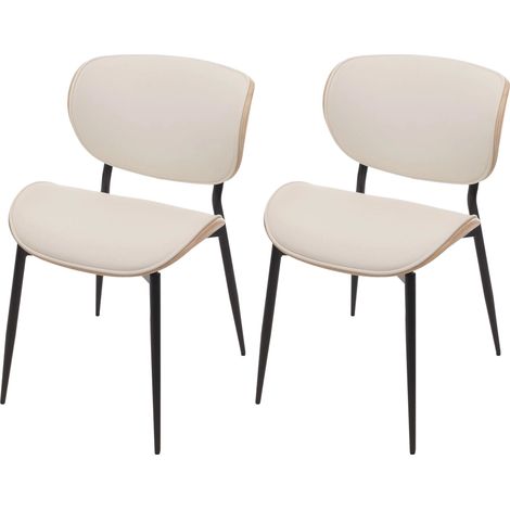Lot de 2 chaises de salle à manger design contemporain formes arrondies en bois courbé couleur naturel et simili cuir blanc 040009501 (1/5)