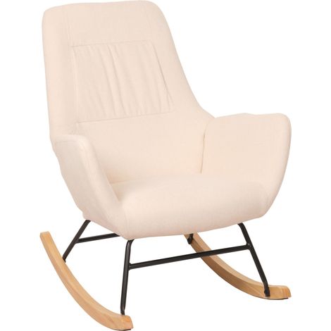Fauteuil à bascule HWC-N13, Fauteuil relax à bascule Fauteuil TV, bois massif métal tissu/textile 320g/m² - crème (1/5)