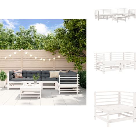 Salon de jardin 6 pcs Blanc Bois de pin massif - Salon De Jardin - Mobilier De Jardin - Ensemble De Salon - Meubles De Jardin - Bois De Pin (1/5)