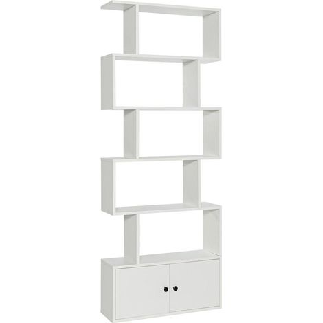 Rangement optimisé bibliothèque sur pied 6 niveaux avec placard à portes, étagère en S blanche pour salon bureau (1/5)