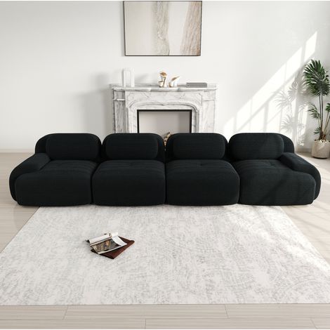 Ecksofa modular aus Cordstoff Schwarz, rahmenlos, montagefrei, mit 32D-Hochdichteschaum