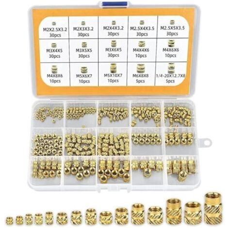 300 Pièces Écrous Moletés à Filetage, Écrous Filetés, M2/M2.5/M3/M4/M5/M6 Insert Fileté Laiton Femelle avec Filetage Interne pour Impression 3D (1/5)