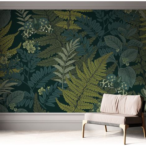 Carta da parati autoadesiva - Fotomurale adesivo - soggiorno moderno - resistente - Eleganza verde 312x219 cm (1/5)