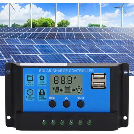 Contrôleur de panneau solaire 12V/24V, régulateur photovoltaïque PWM, chargeur de cellules solaires 100A (1/5)