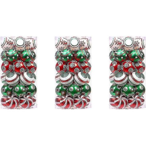 90 boules de Noël décoratives rouges, vertes et blanches à suspendre (6 pièces) (1/5)