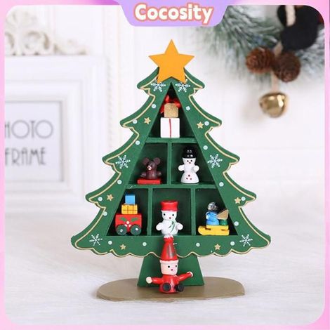 Cocosity ornements en bois Ornements d'arbre de noël miniatures en bois, décoration de bureau en forme d'arbre de deco suspendre (1/5)