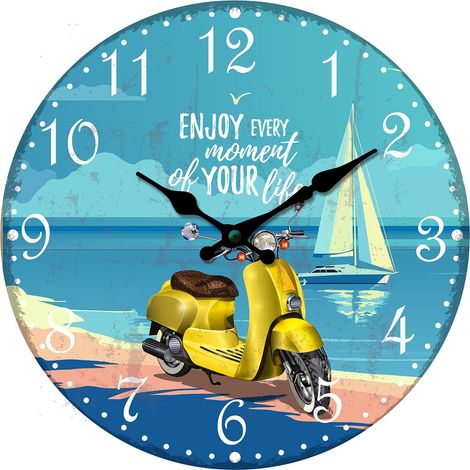 Signes Grimalt Horloge Moto Ronde Bleue - 34x34x4cm Vintage  Décoration murale  Conception de carte du monde
