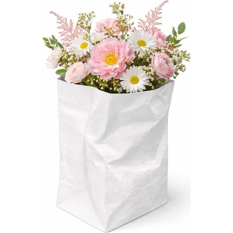 Jarrón decorativo con forma de bolsa de papel en color blanco. (1/3)