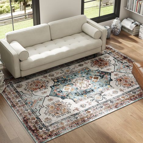 Multicolore - Tapis vintage antidérapant et lavable, tapis de salon et chambre à poil court, 230x160 cm (1/4)